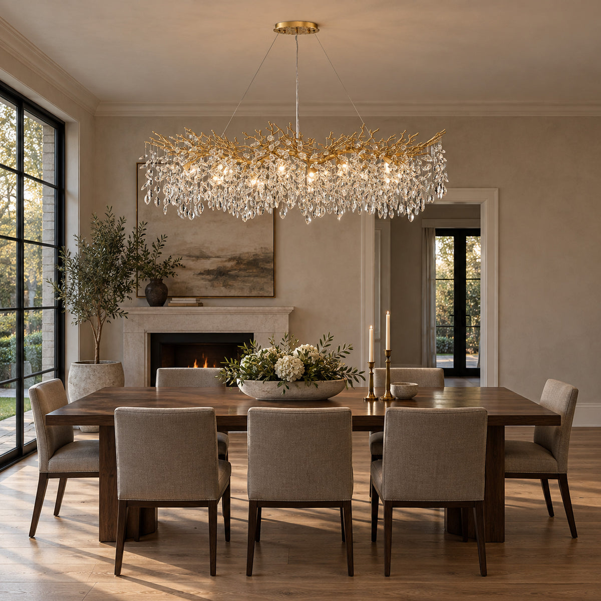 Rami Branch Chandelier, 14-Light Gold K9 Crystal, 63" Long