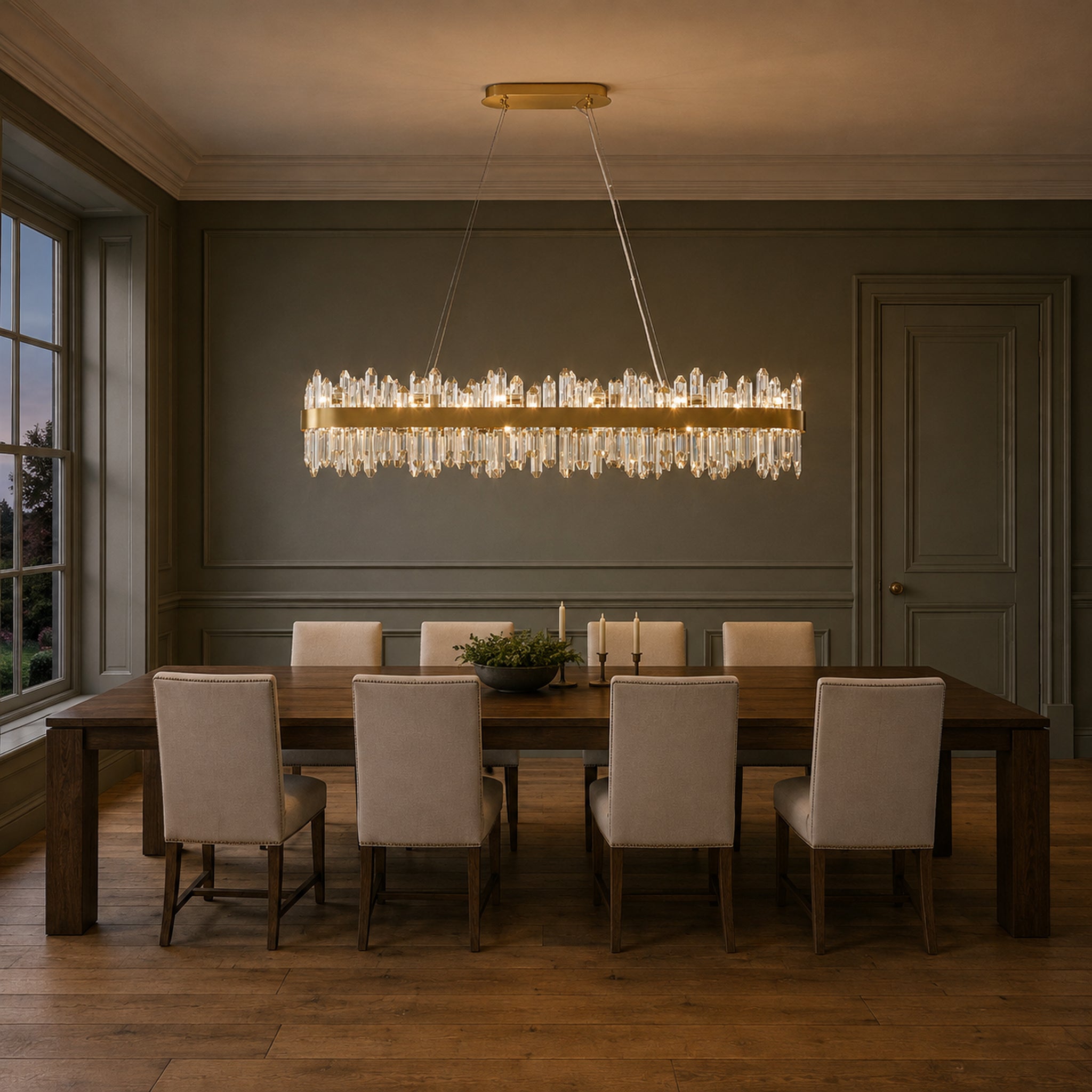 Oval Crystal Chandelier 45.3" — 24-Light Gold K9 Chandelier for Long Tables