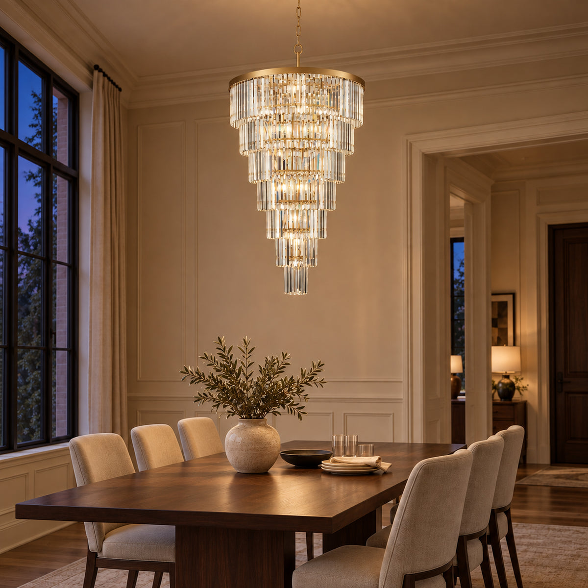 Cascata Chandelier, 7-Tier 22-Light Gold K9 Crystal, 30" Dia