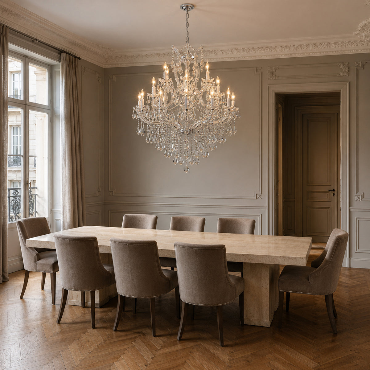 Maria Theresa Crystal Chandelier — 15-Light Gold K9 for High Ceilings