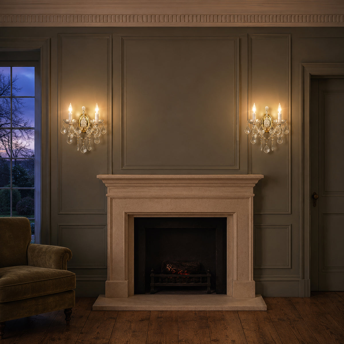 Maria Theresa Wall Sconce, 2-Light Gold K9 Crystal, 13" W
