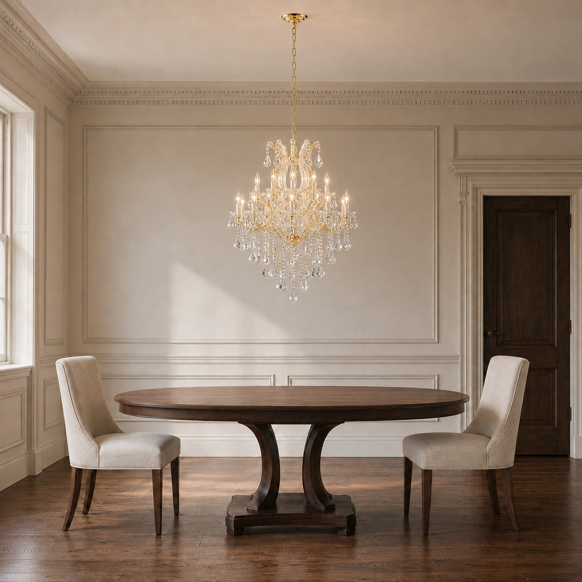 Maria Theresa Crystal Chandelier — 15-Light Gold K9 for High Ceilings