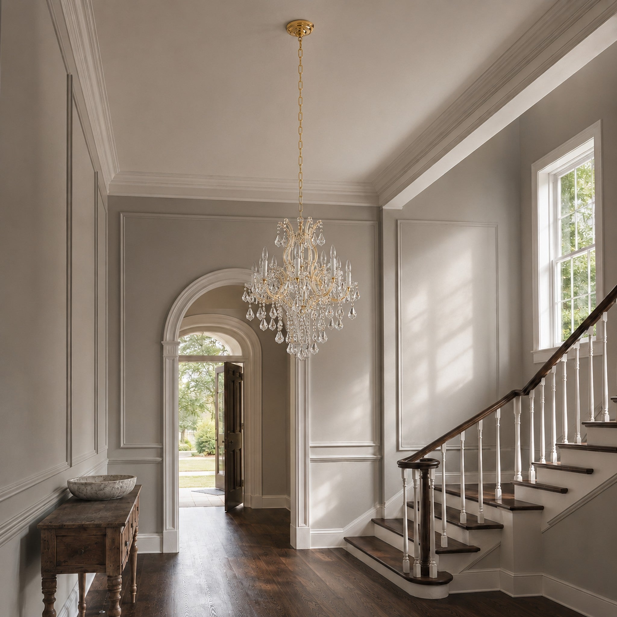 Maria Theresa Crystal Chandelier — 15-Light Gold K9 for High Ceilings