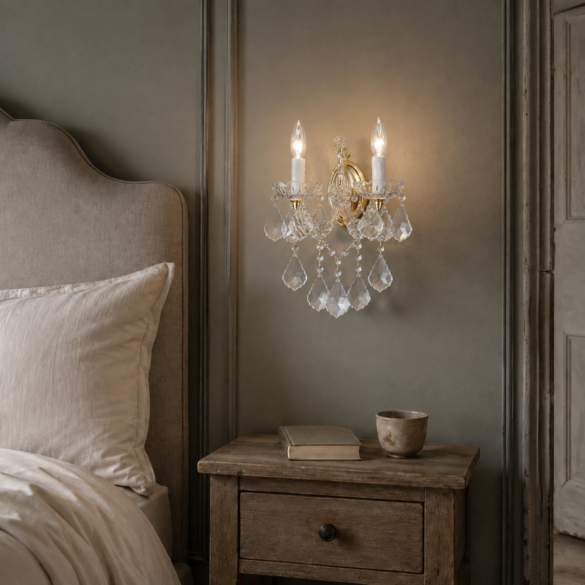 Maria Theresa Wall Sconce, 2-Light Gold K9 Crystal, 13" W