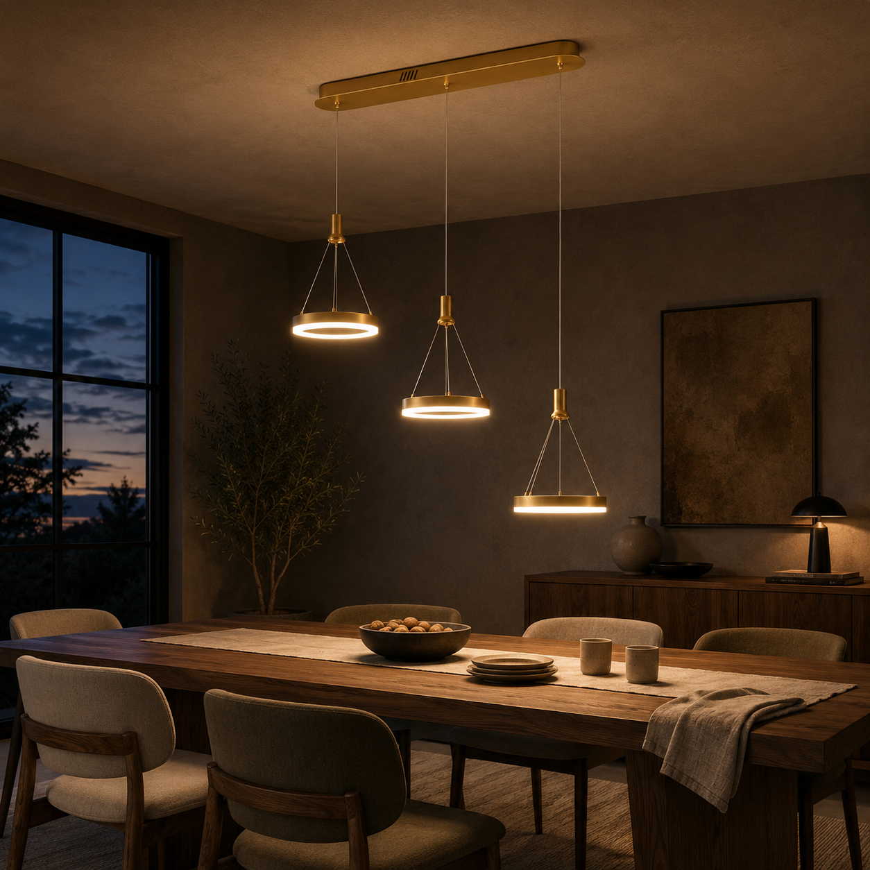 Aitu Linear LED Chandelier | Gold Multi-Light Kitchen Island Pendant for Dining Rooms