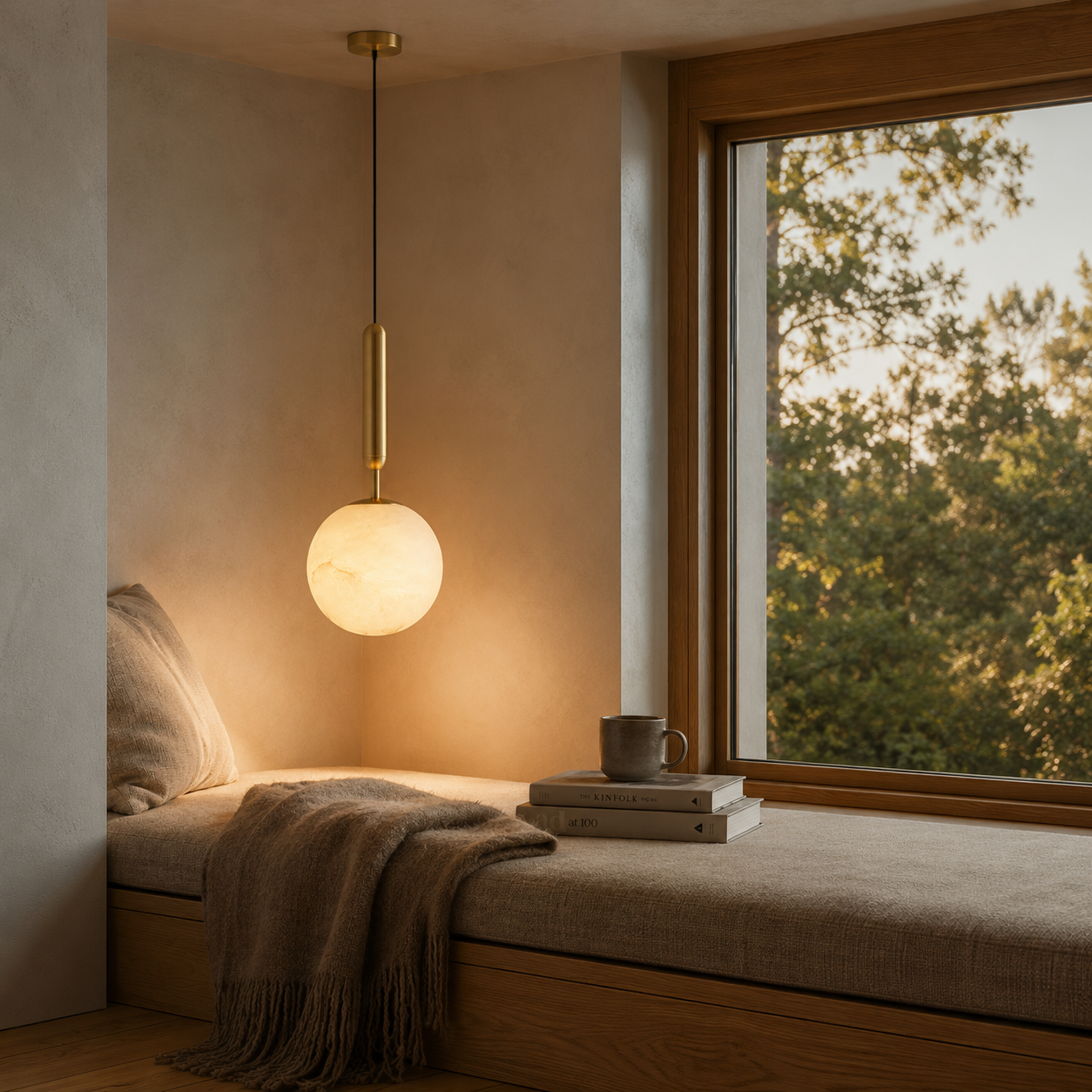 Bosso Alabaster Pendant Light — Natural Spanish Alabaster & Brass Mini Pendant, 4.7" or 5.9", G9 Socket, Kitchen Island & Bedside