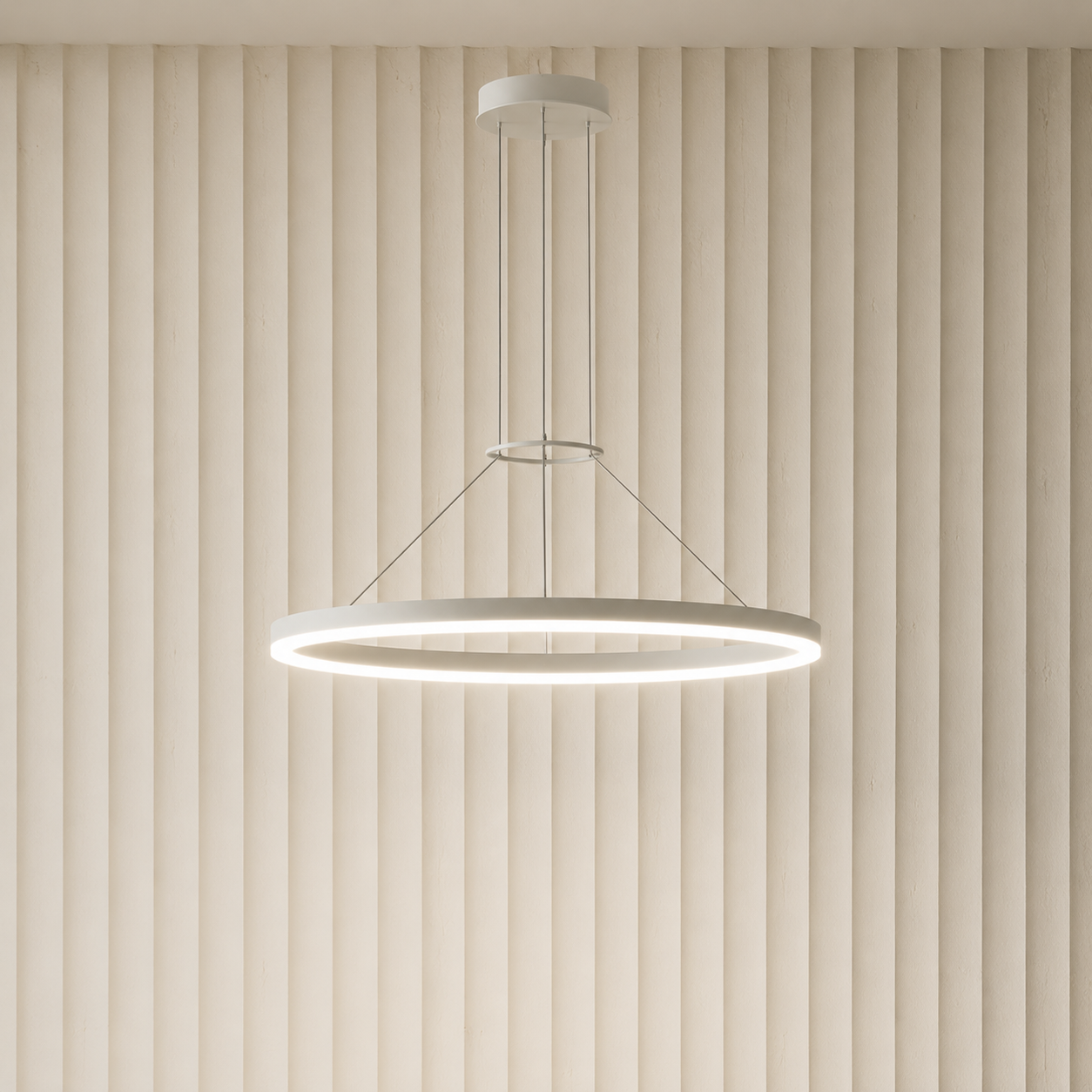 Calve Minimalist Ring Chandelier | Round LED Ceiling Light in Black or White for Bedroom & Dining