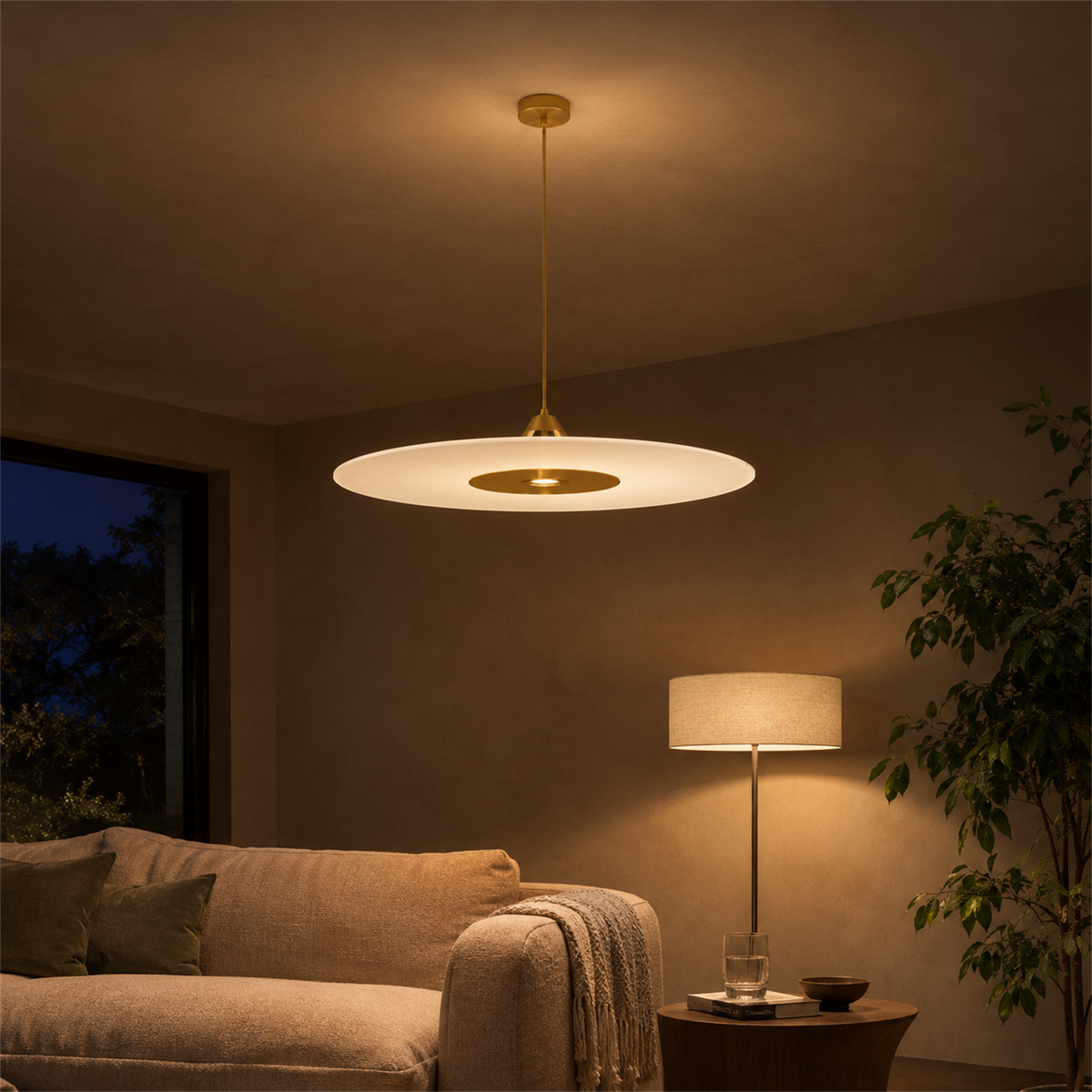 Diskos Frosted Acrylic Disc Pendant Light | Minimalist Round LED Pendant for Dining & Kitchen Island