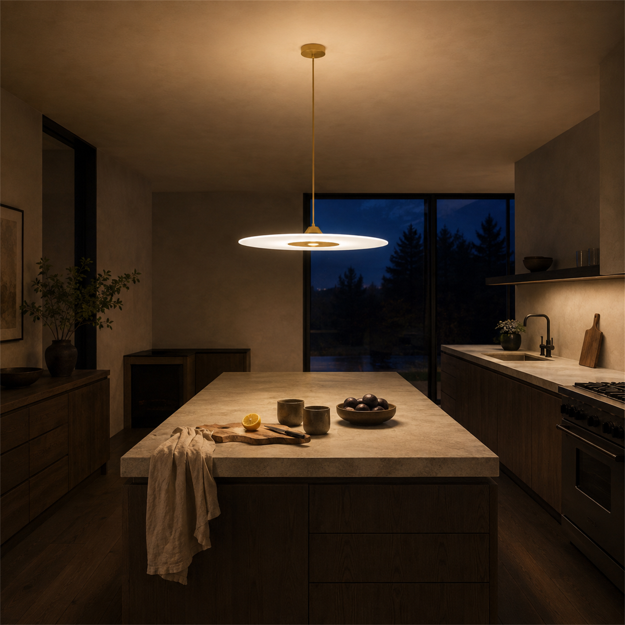 Diskos Frosted Acrylic Disc Pendant Light | Minimalist Round LED Pendant for Dining & Kitchen Island