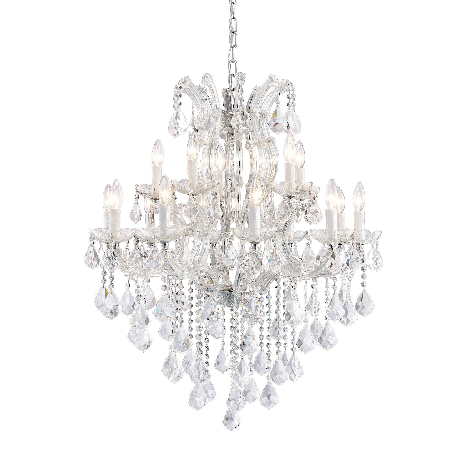 Maria Theresa 15-light K9 crystal chandelier on white background