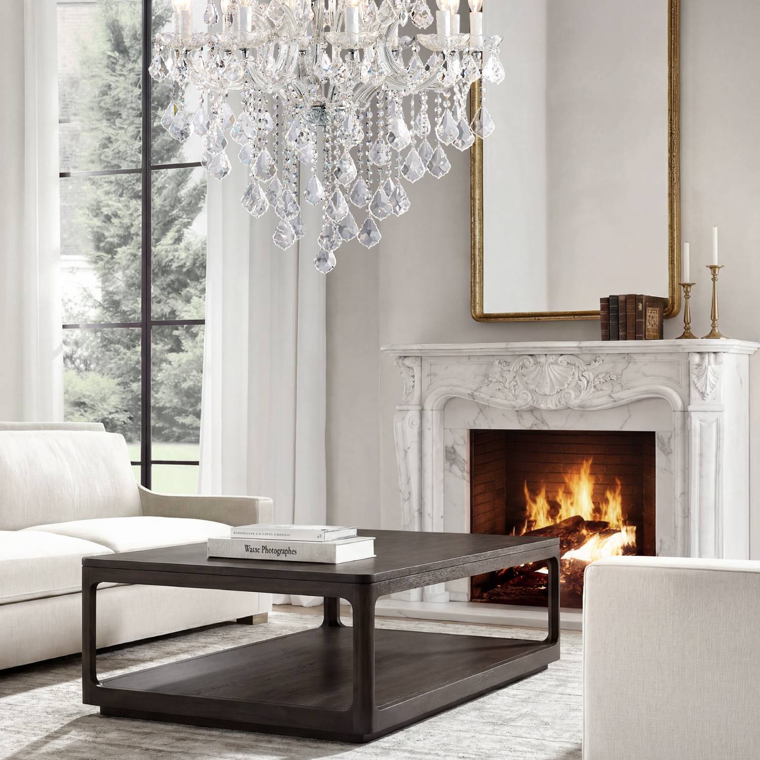 Maria Theresa crystal chandelier in high ceiling living room