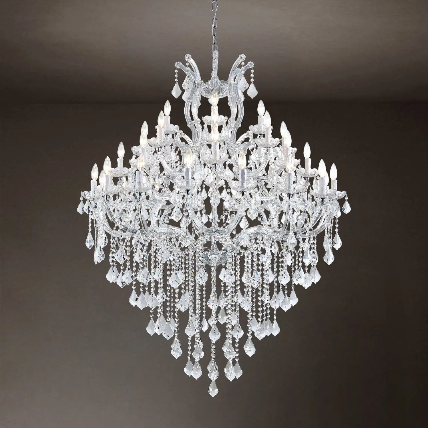 Maria Theresa 36-light silver crystal chandelier for high ceilings
