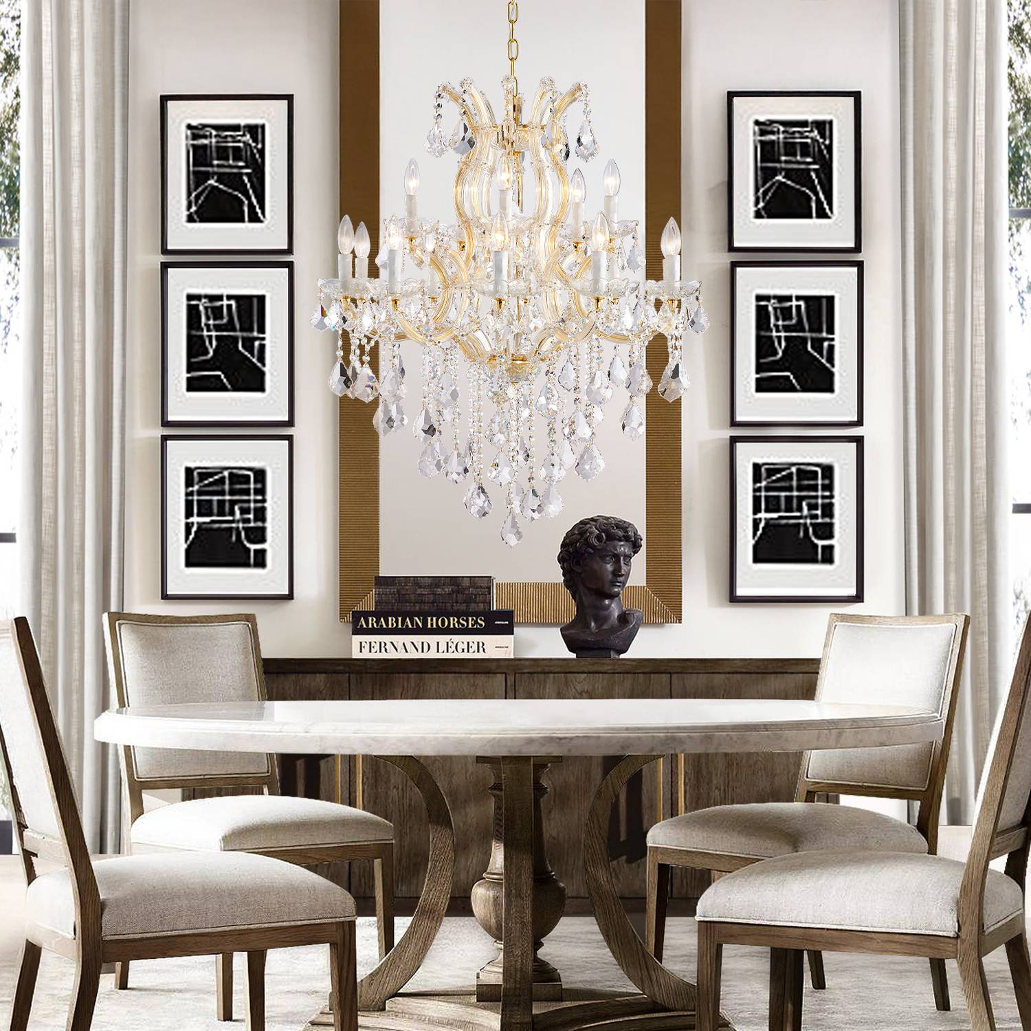 Maria Theresa 15-light chandelier above dining table