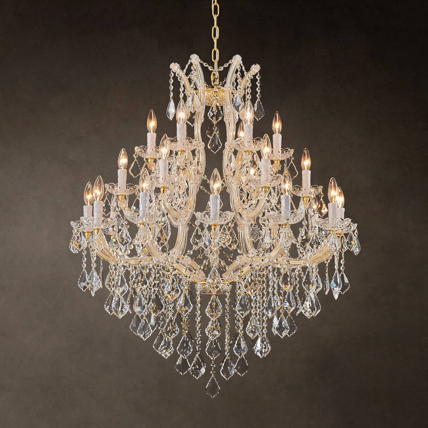 Maria Theresa 24-light gold K9 crystal chandelier for villa and hotel lobby