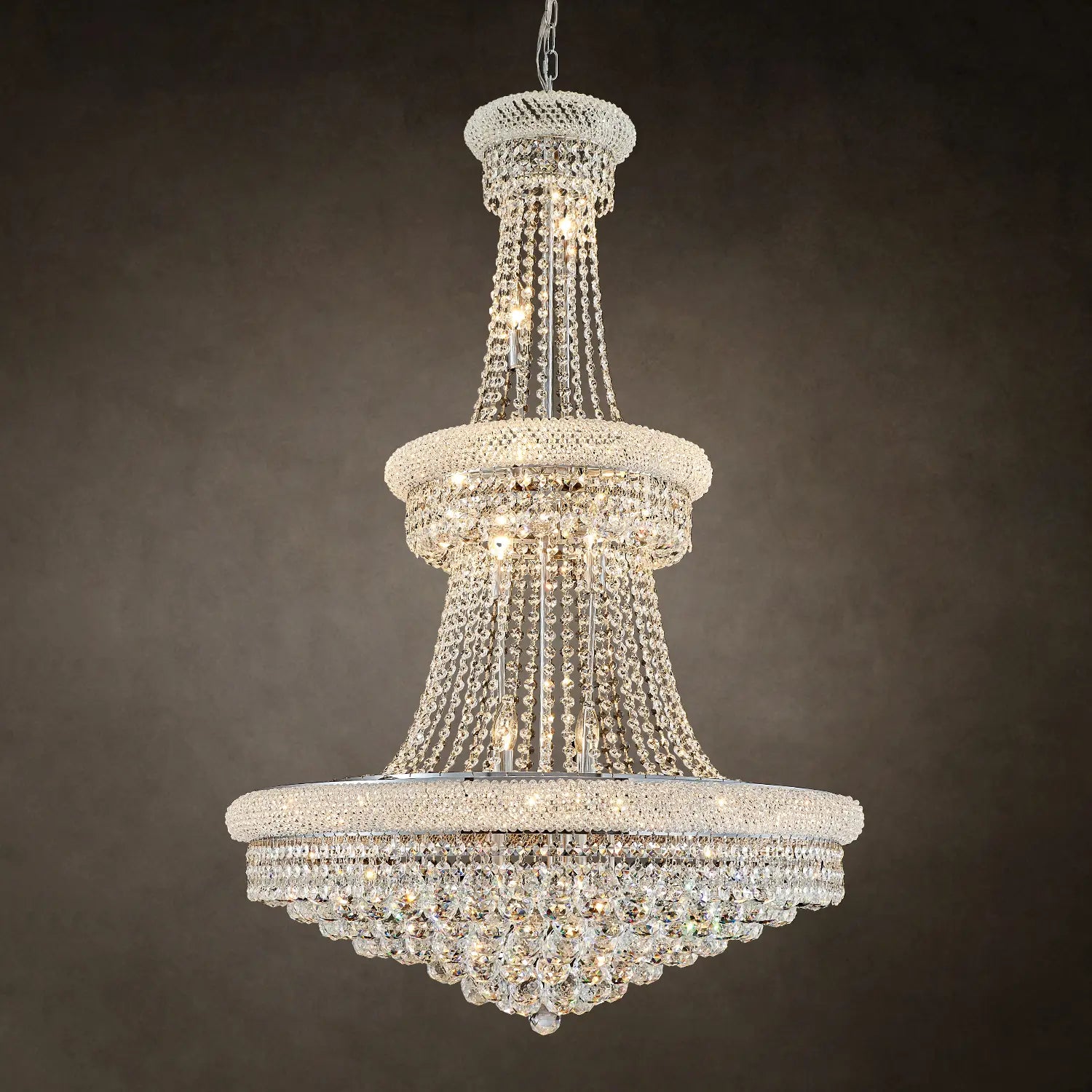 Empire K9 Crystal Chandelier – Luxury Ceiling Light Fixture for Dining Room, Stairway, Bedroom, Foyer & Entryway