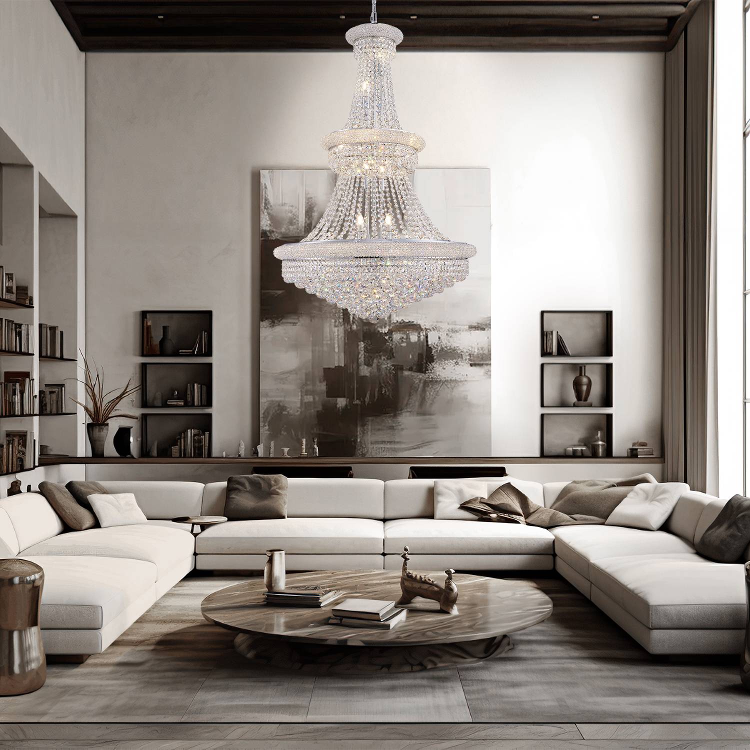 Empire crystal chandelier in modern living room
