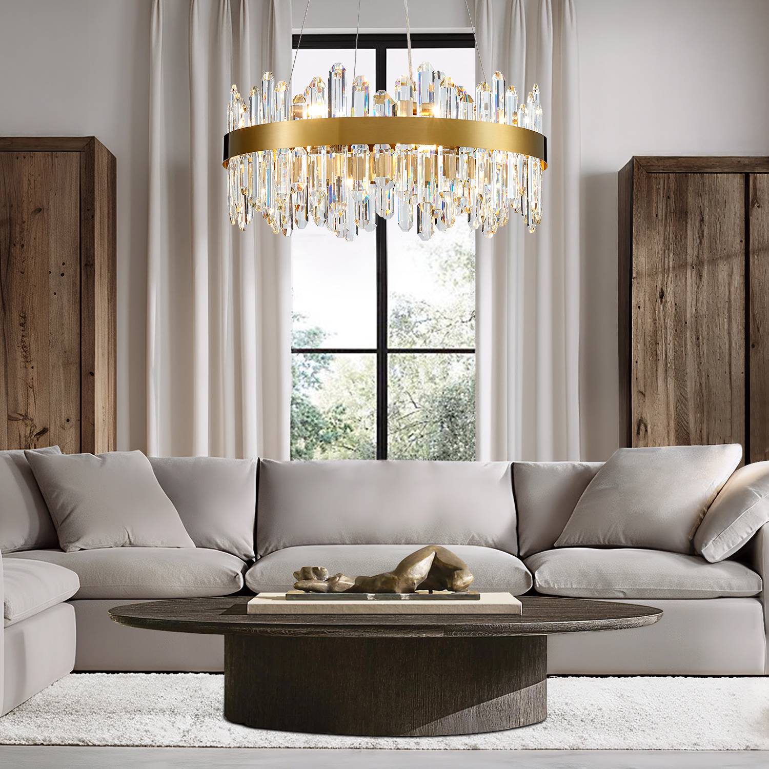 Oval Mini Crystal Chandelier, D23 inch,16-Light 2-Tier Modern K9 Crystal Pendant Ceiling Light Fixture, G9 Chandeliers for Dining Room, Living Room