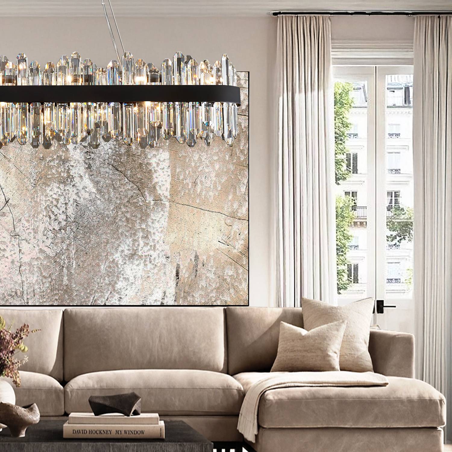 Oval Crystal Chandelier L45.3 inch, 24-Lights Gold Chandeliers Modern Crystal Chandelier Pendant Light Fixture G9 Lights Pendant Ceiling Light