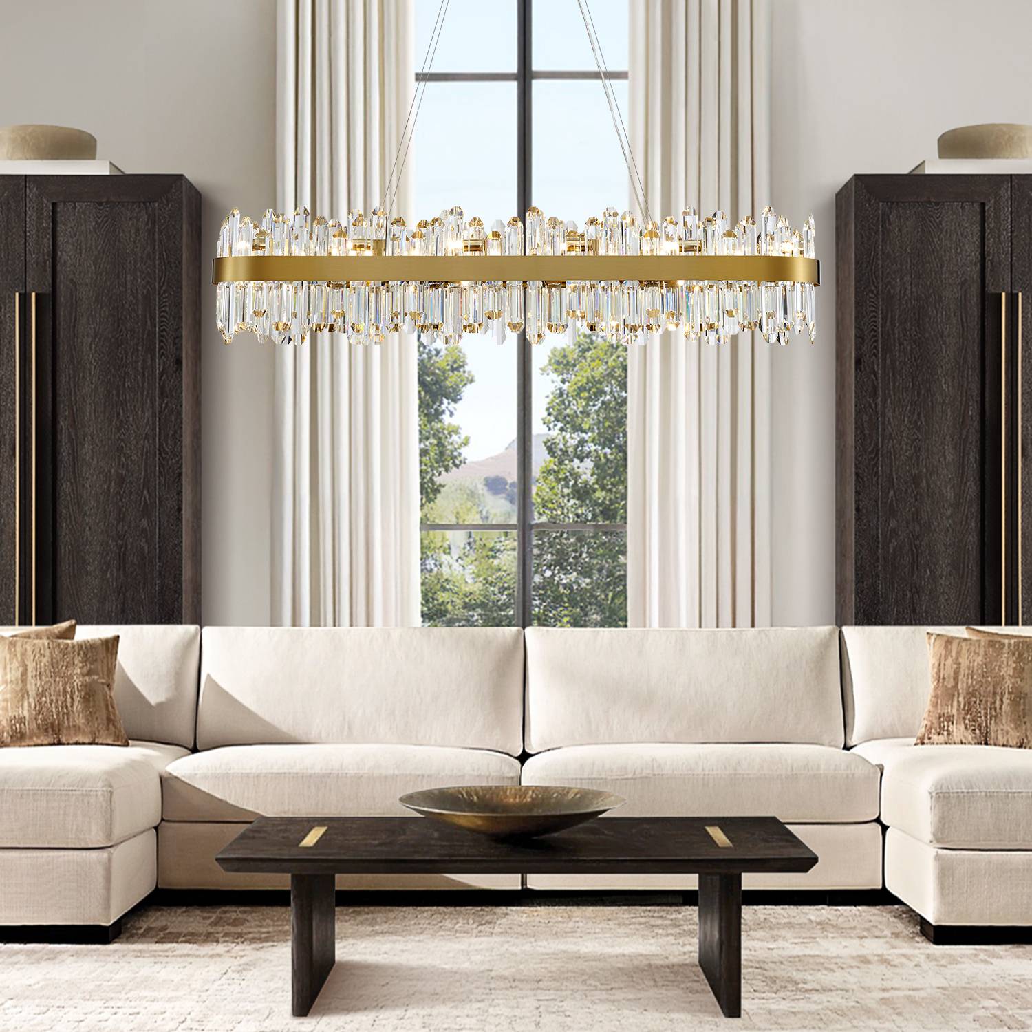Oval Crystal Chandelier L45.3 inch, 24-Lights Gold Chandeliers Modern Crystal Chandelier Pendant Light Fixture G9 Lights Pendant Ceiling Light