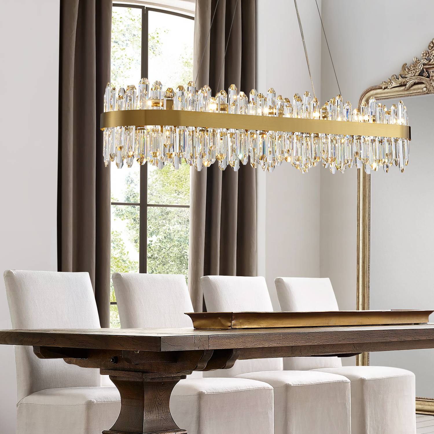 Oval Crystal Chandelier L45.3 inch, 24-Lights Gold Chandeliers Modern Crystal Chandelier Pendant Light Fixture G9 Lights Pendant Ceiling Light