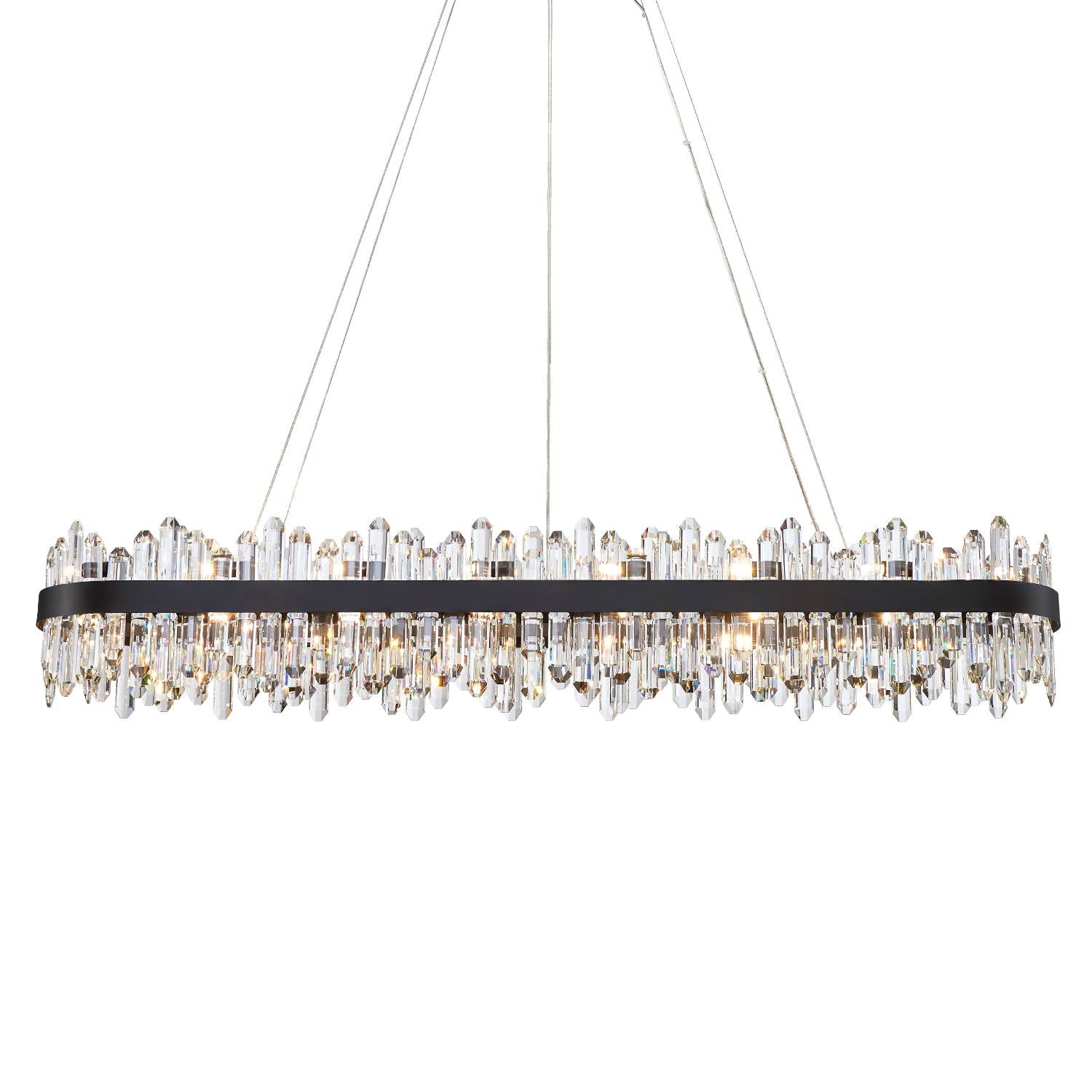 Rectangular black K9 crystal chandelier product image on white background