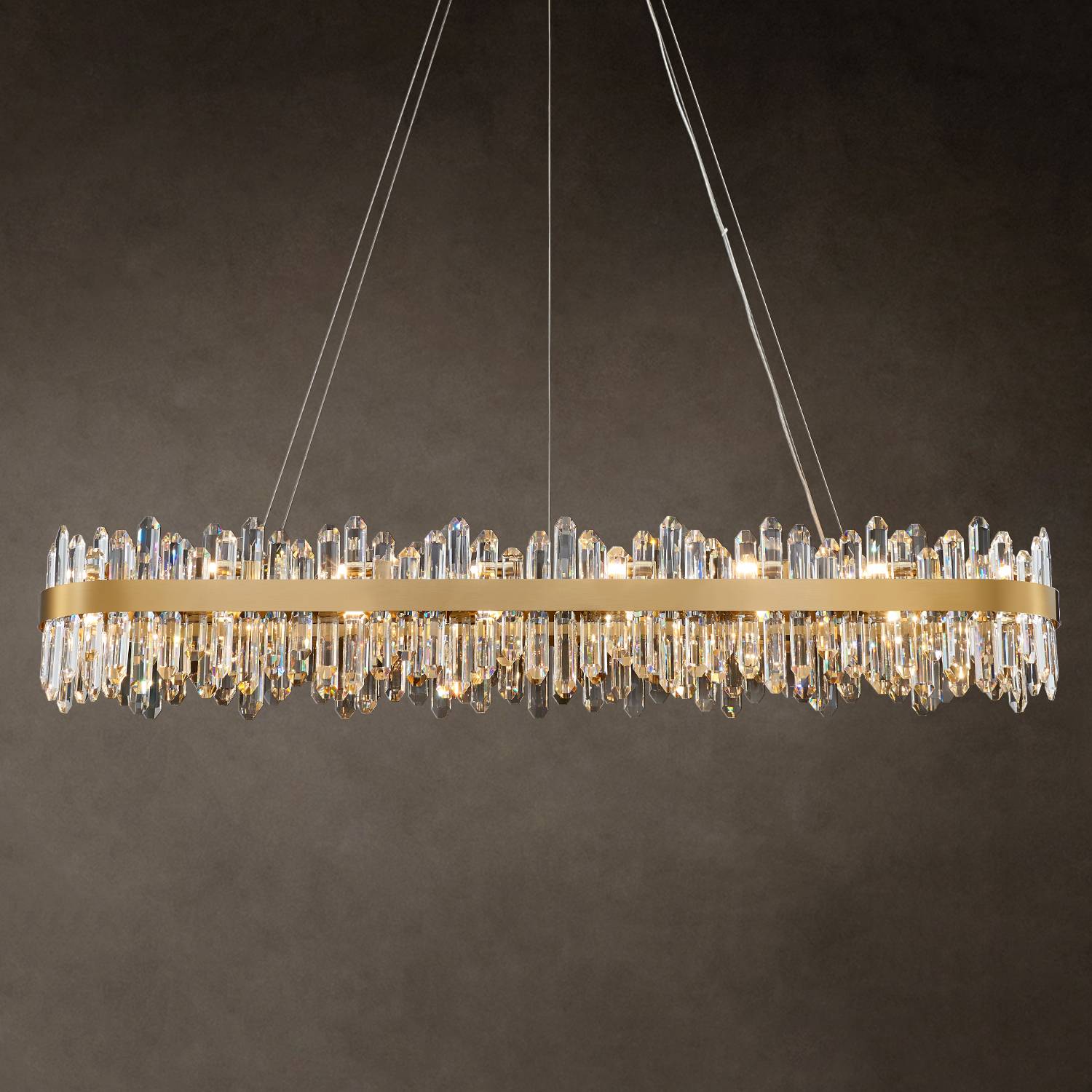 Rectangular 57 inch gold K9 crystal chandelier for kitchen island
