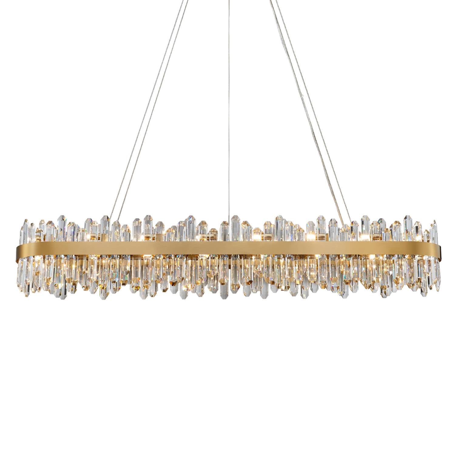 Rectangular gold K9 crystal chandelier product image on white background