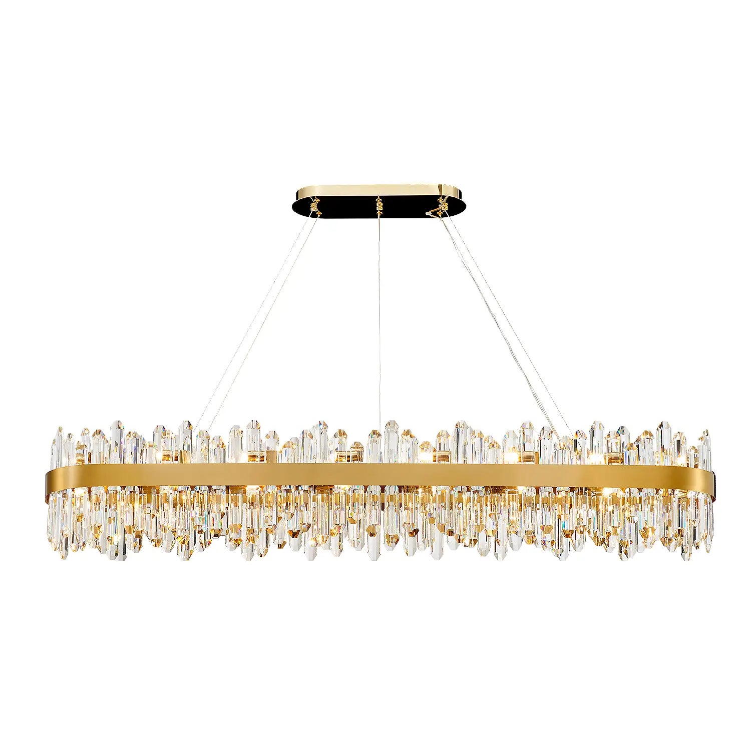 Modern Crystal Chandelier 57" Length 32 Light Sources Rectangle Pendant Ceiling Light Fixture for Living Room Dining Room Kitchen Island
