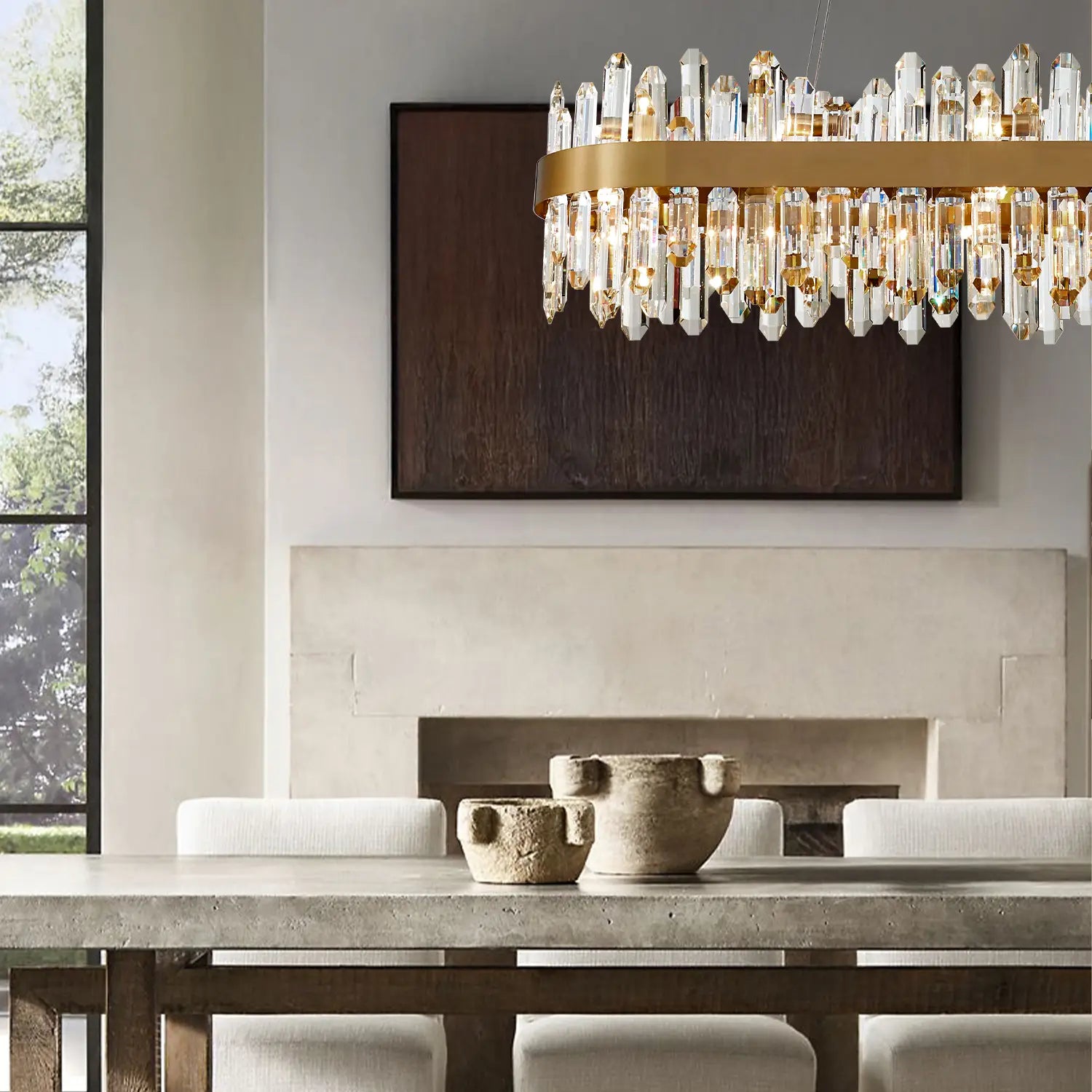 Modern 20-Light Oval K9 Crystal Chandelier | 35.4 Inch Length, G9 Pendant Ceiling Light Fixture - Luxury Lighting for Dining Room