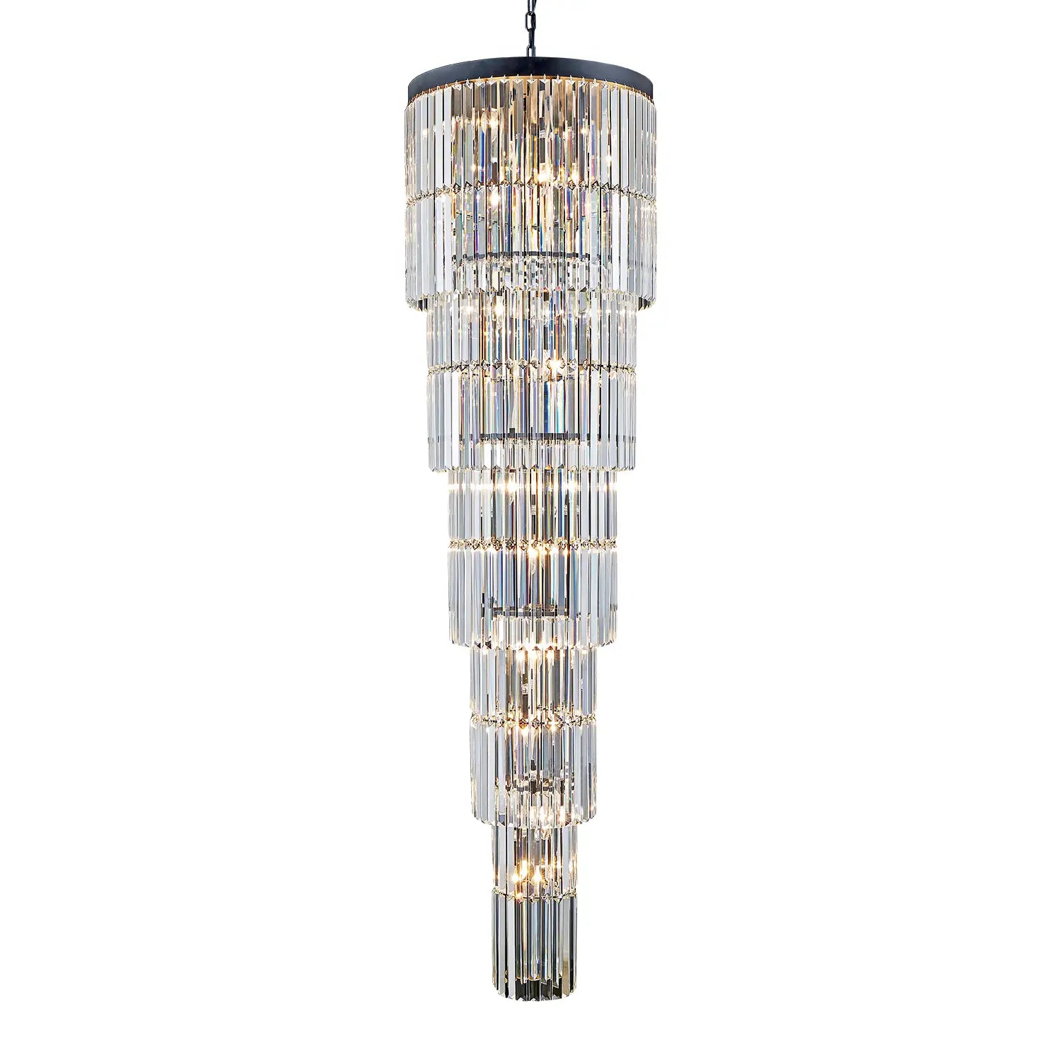 10-Tier Large Conical Shape K9 Crystal Chandelier for High Ceiling – Modern Staircase Pendant Light for Foyer, Villa, Entrance Hallway