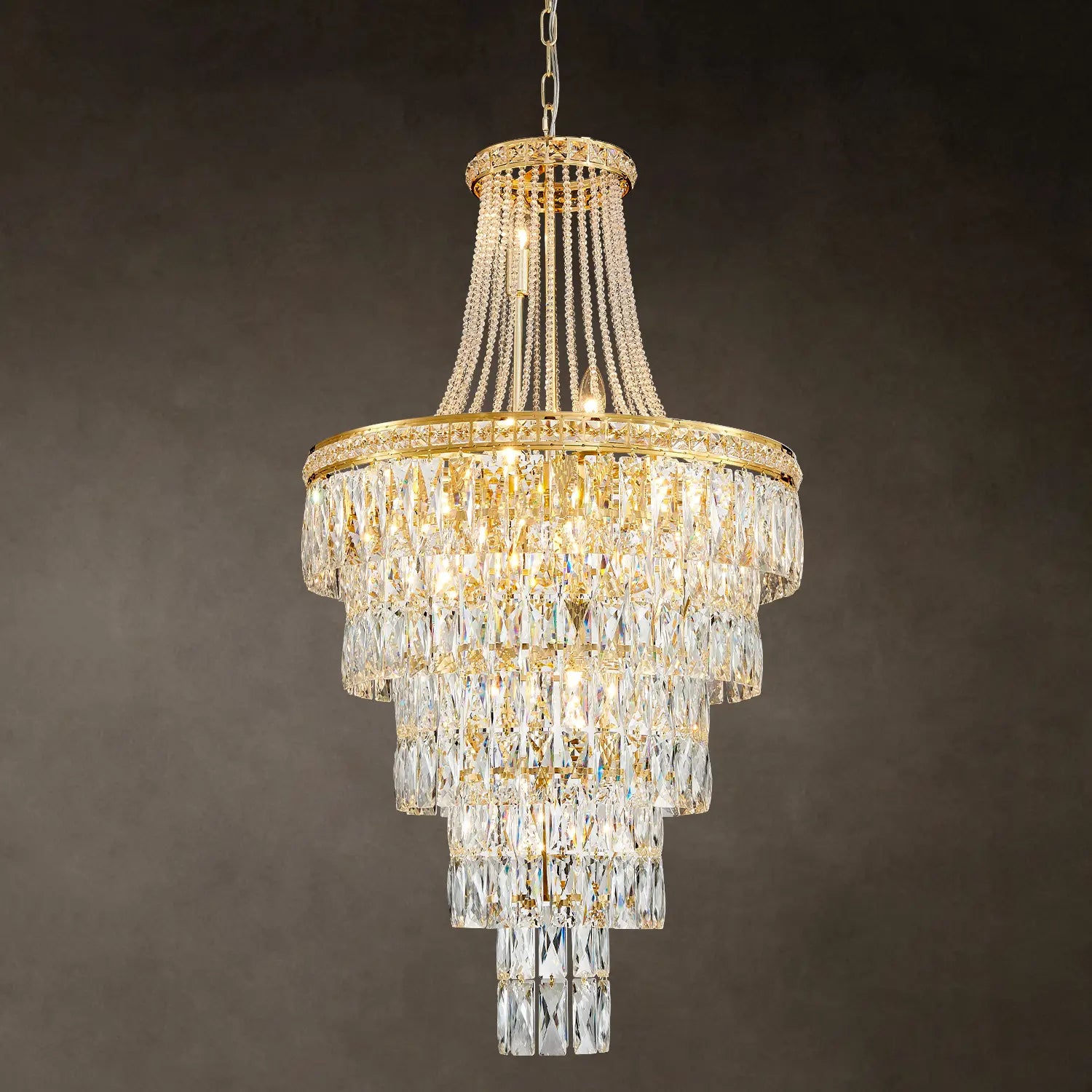 Gold 22 inch 2-tier K9 crystal chandelier for foyer and entryway