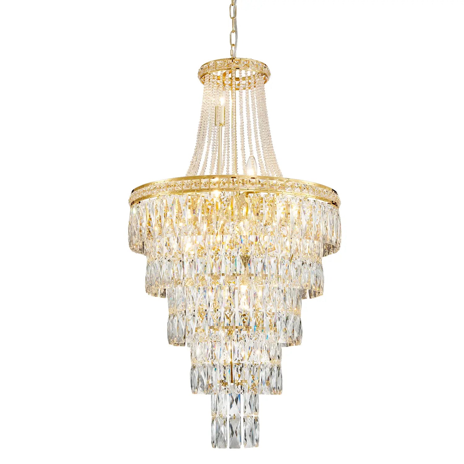 Gold 2-tier K9 crystal chandelier product image on white background