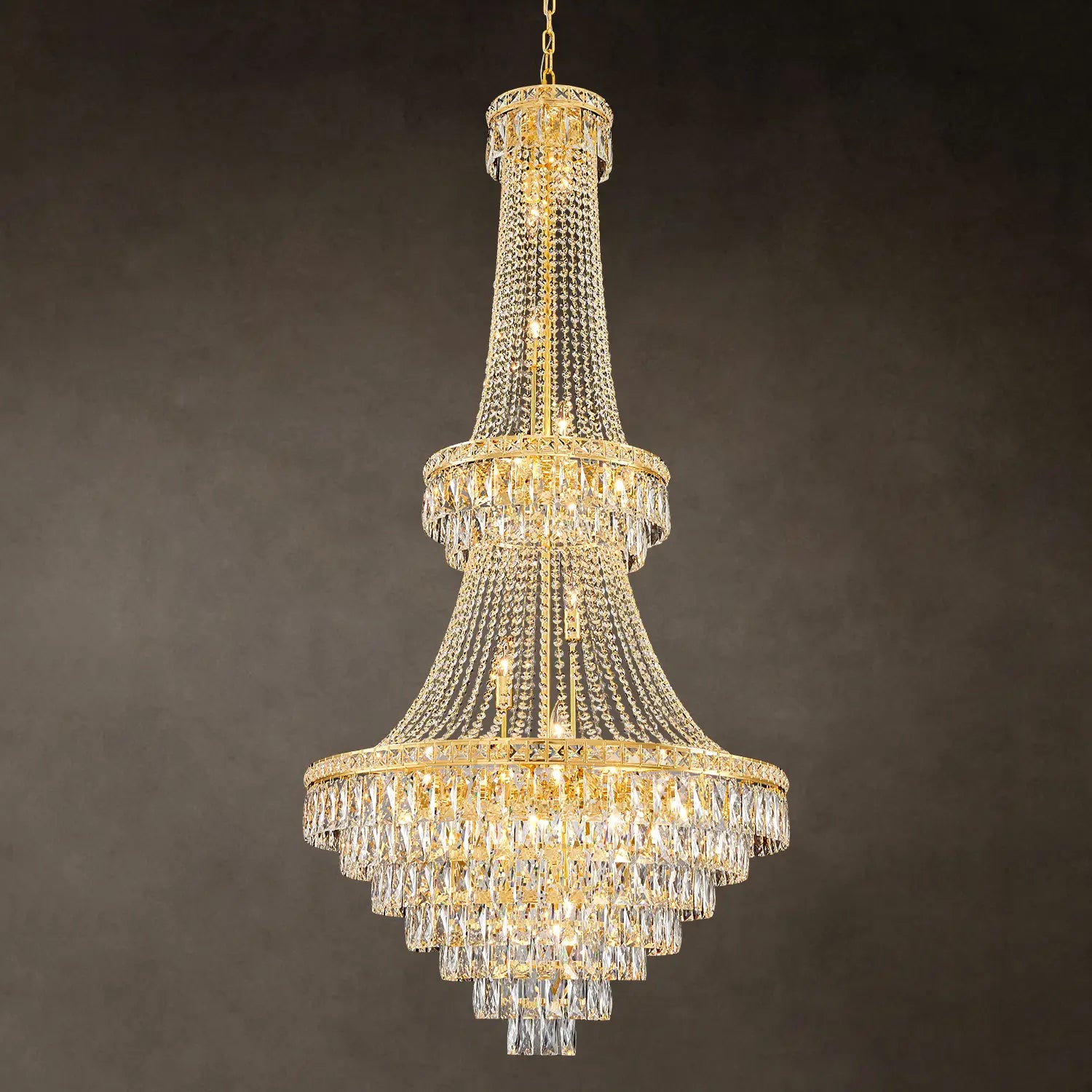 Large gold 31 inch 3-tier K9 crystal chandelier for high ceiling foyer