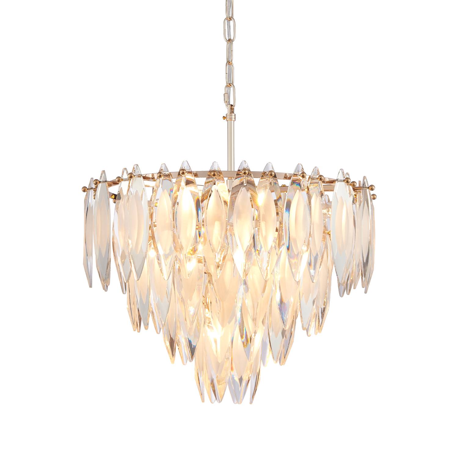 Round gold K9 crystal chandelier product image on white background