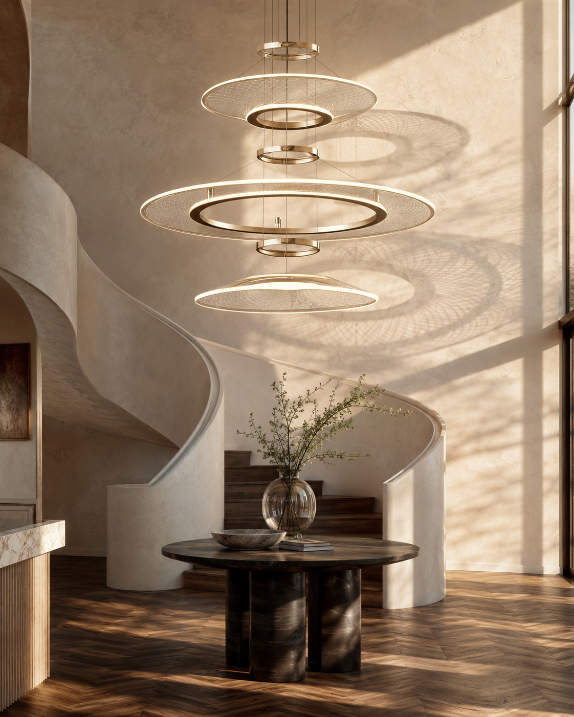 Eleanora Gold Ring Chandelier | Modern Multi-Tier Round LED Chandelier for Dining, Living & Staircase