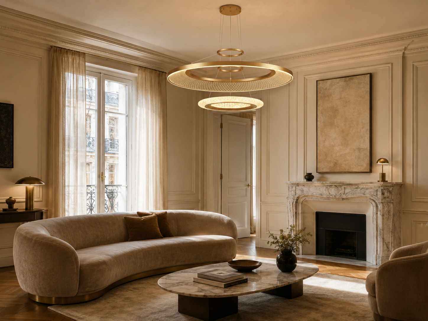 Eleanora Gold Ring Chandelier | Modern Multi-Tier Round LED Chandelier for Dining, Living & Staircase