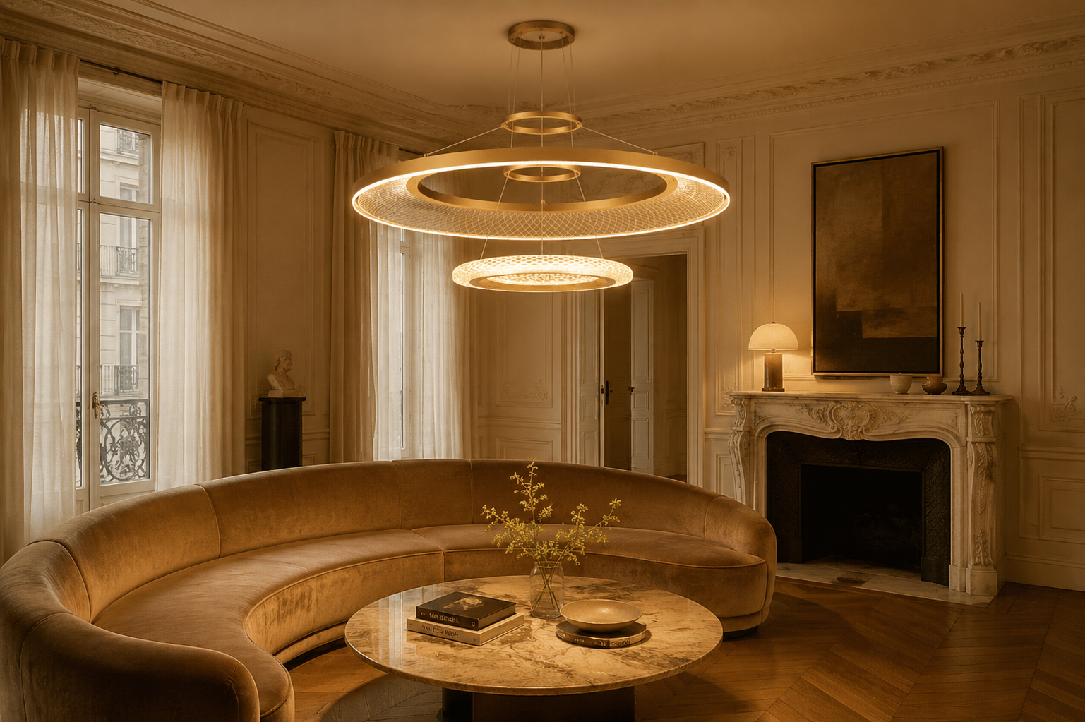 Eleanora Gold Ring Chandelier | Modern Multi-Tier Round LED Chandelier for Dining, Living & Staircase