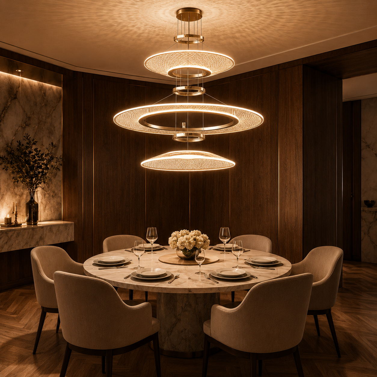 Eleanora Gold Ring Chandelier | Modern Multi-Tier Round LED Chandelier for Dining, Living & Staircase