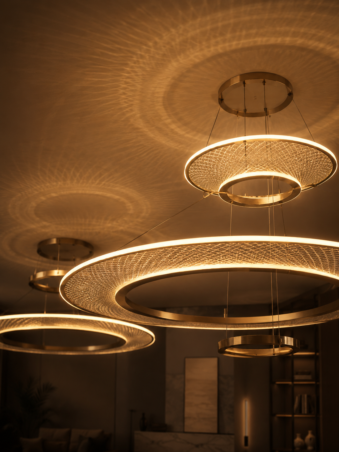 Eleanora Gold Ring Chandelier | Modern Multi-Tier Round LED Chandelier for Dining, Living & Staircase