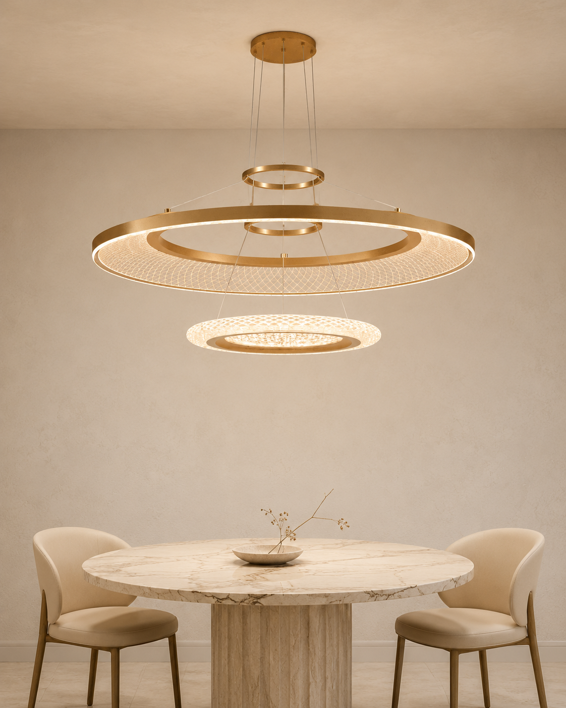 Eleanora Gold Ring Chandelier | Modern Multi-Tier Round LED Chandelier for Dining, Living & Staircase