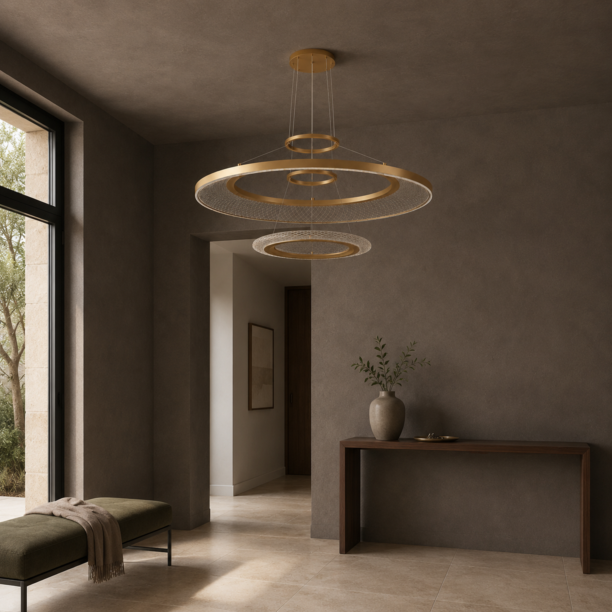 Eleanora Gold Ring Chandelier | Modern Multi-Tier Round LED Chandelier for Dining, Living & Staircase