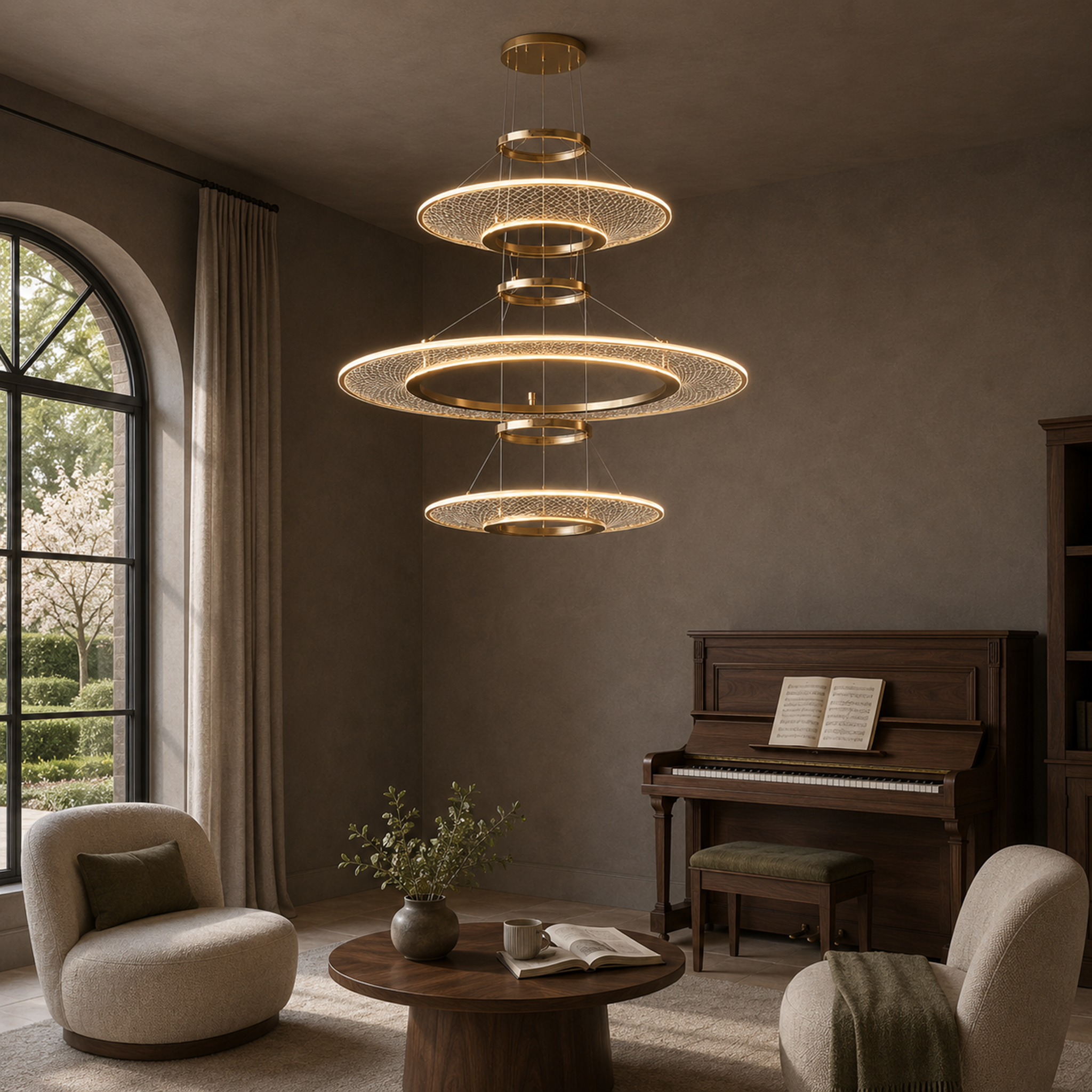 Eleanora Gold Ring Chandelier | Modern Multi-Tier Round LED Chandelier for Dining, Living & Staircase