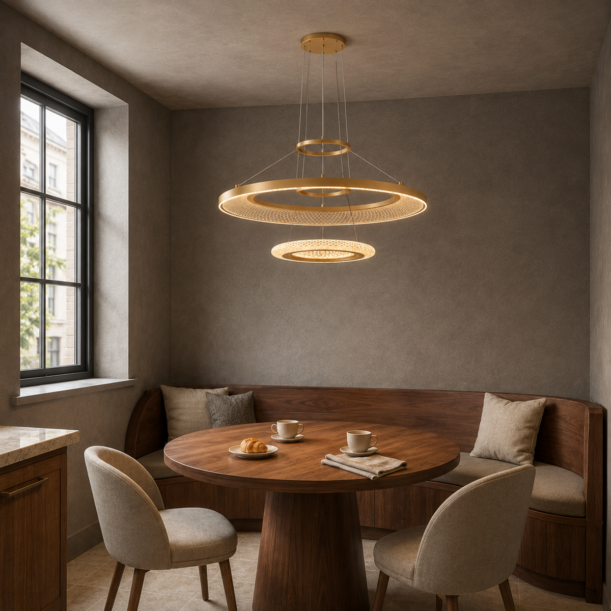 Eleanora Gold Ring Chandelier | Modern Multi-Tier Round LED Chandelier for Dining, Living & Staircase