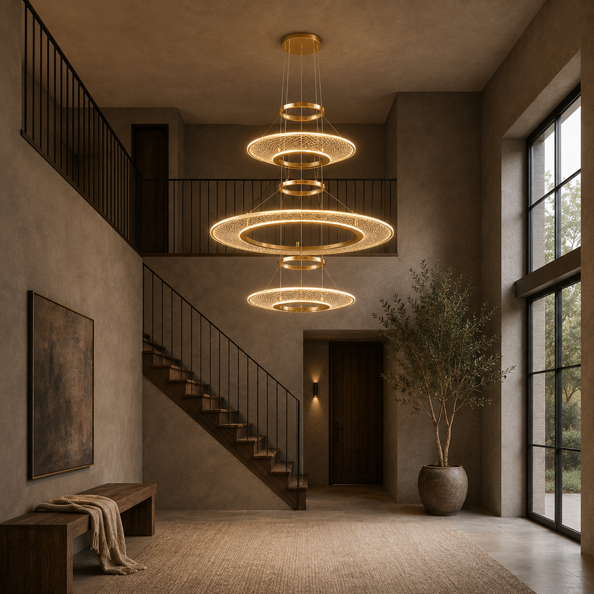 Eleanora Gold Ring Chandelier | Modern Multi-Tier Round LED Chandelier for Dining, Living & Staircase