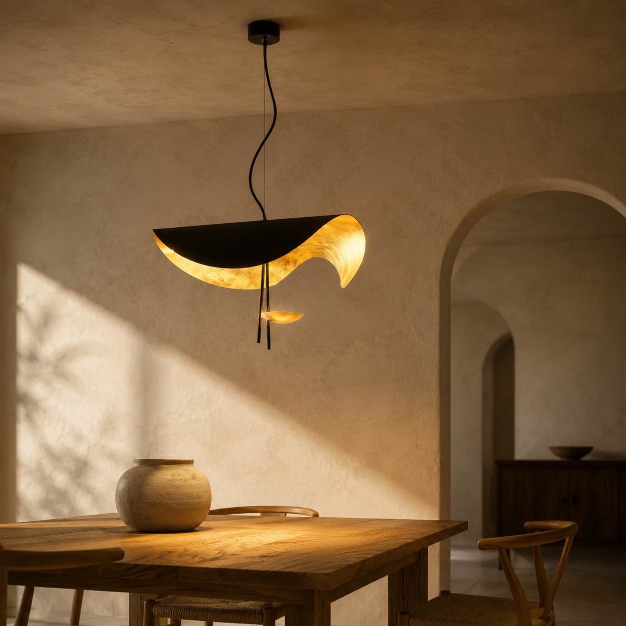 Foglia Curved Metal Pendant Light | Sculptural Black or White LED Pendant for Kitchen Island & Dining