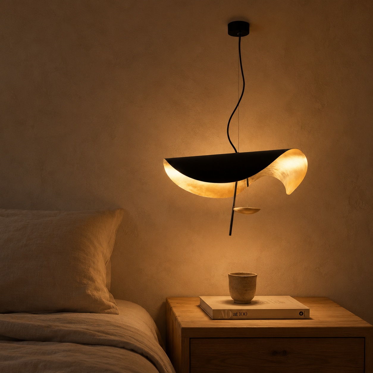 Foglia Curved Metal Pendant Light | Sculptural Black or White LED Pendant for Kitchen Island & Dining