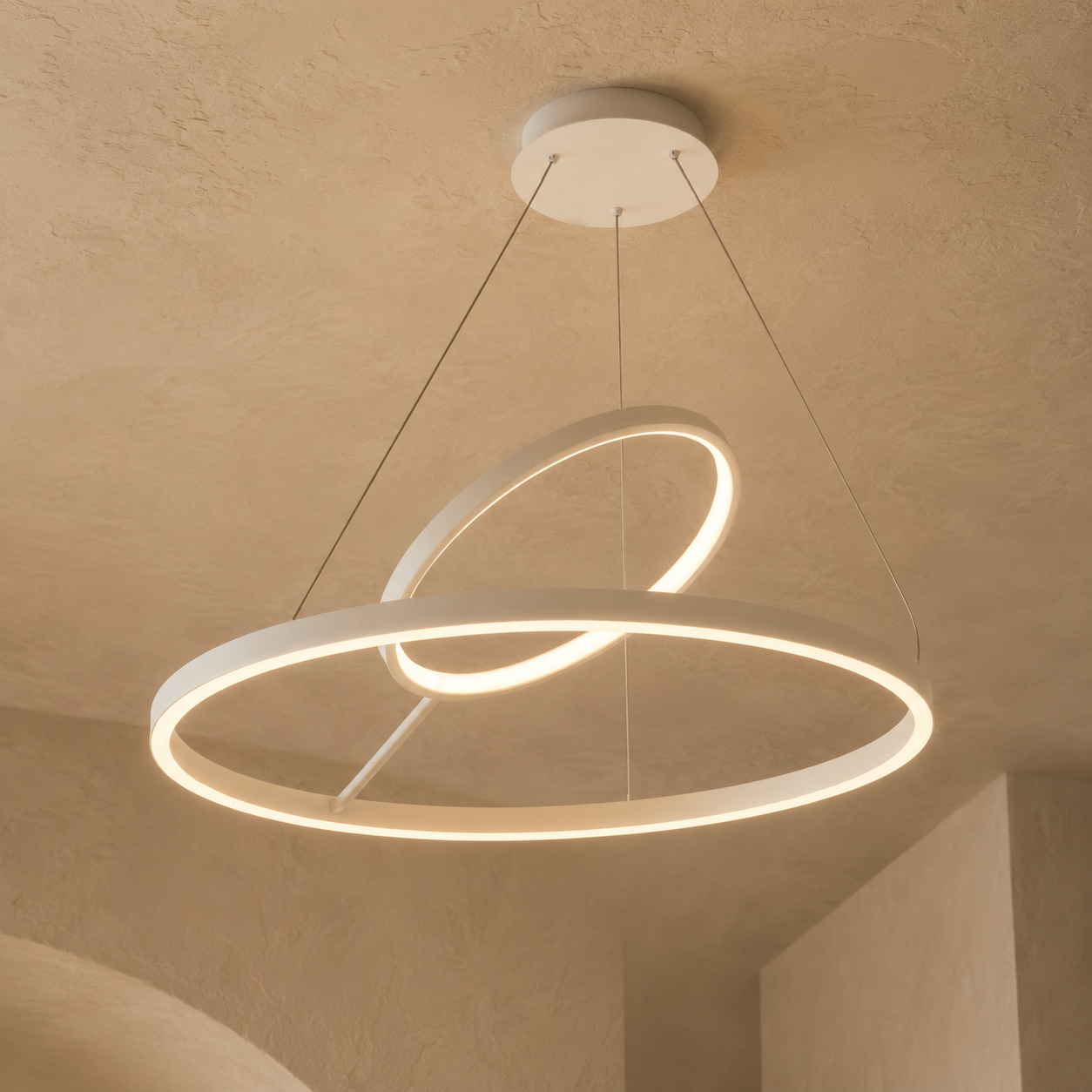 Hring LED Ring Chandelier | Minimalist Round Ceiling Light in Black or White for Living & Dining Rooms