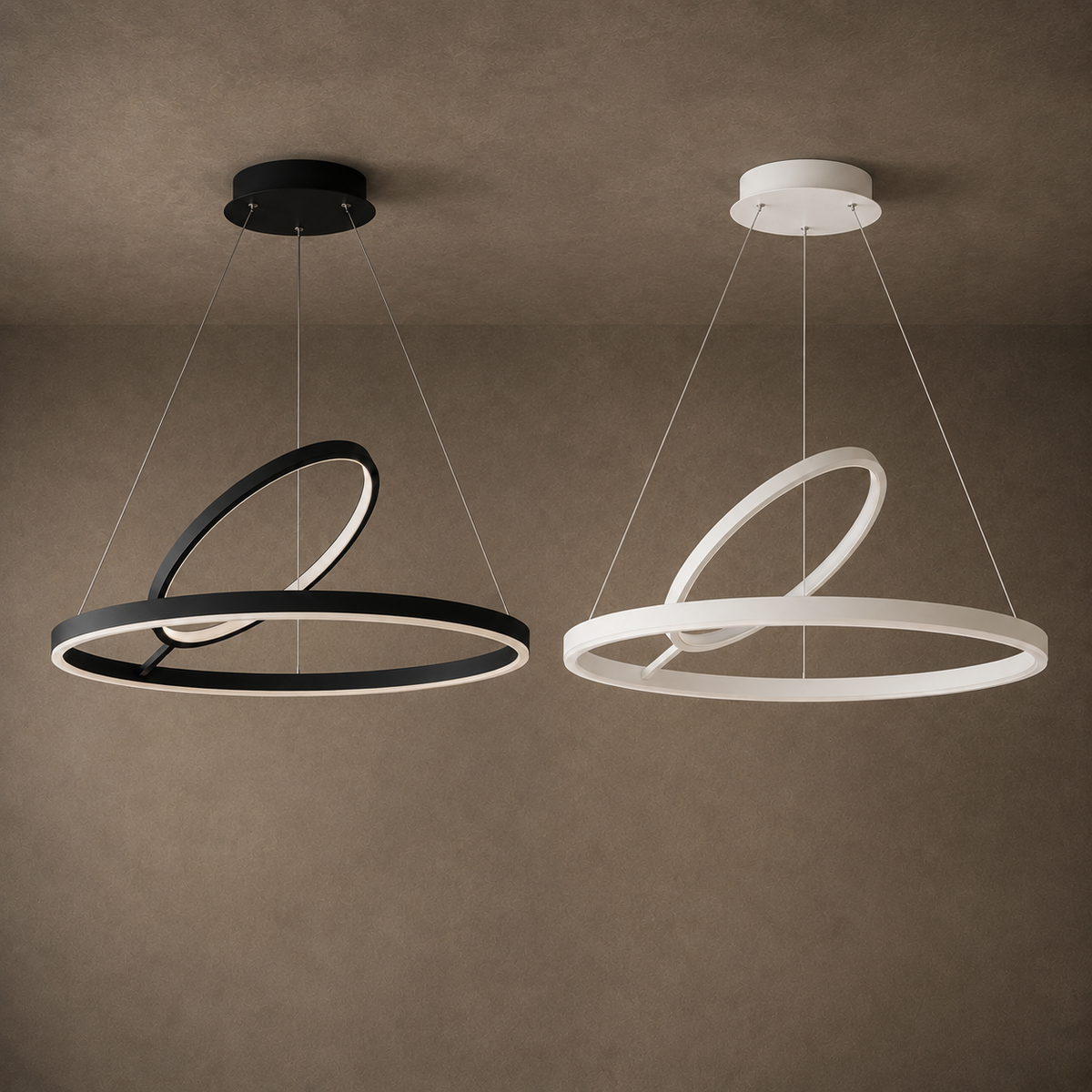 Hring LED Ring Chandelier | Minimalist Round Ceiling Light in Black or White for Living & Dining Rooms