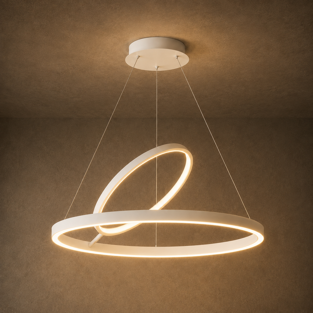 Hring LED Ring Chandelier | Minimalist Round Ceiling Light in Black or White for Living & Dining Rooms