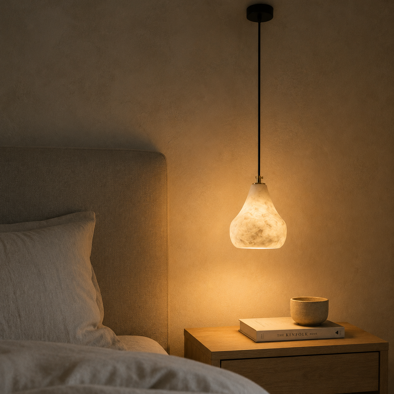 Kova Alabaster Pendant Light | Natural Stone Dome Pendant for Kitchen Island & Dining